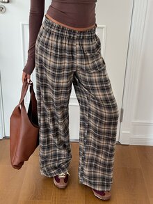 Aloruh Women's Casual Loose Plaid Straight Leg Pants - Multicolor - View 4