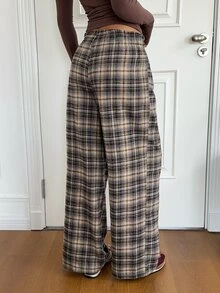 Aloruh Women's Casual Loose Plaid Straight Leg Pants - Multicolor - View 2