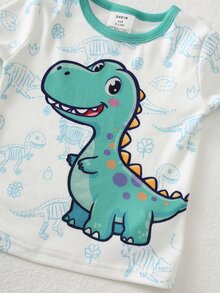 Cozy Pixies Baby Boy Cartoon Animal Print Knit Soft Round Neck Long Sleeve Top And Elastic Waist Long Pants 2-Piece Snug Fit Pajama Set - Multicolor - View 5