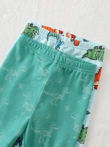 Cozy Pixies Baby Boy Cartoon Animal Print Knit Soft Round Neck Long Sleeve Top And Elastic Waist Long Pants 2-Piece Snug Fit Pajama Set - Multicolor - View 3
