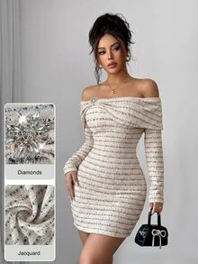 Modelyn French Style Square Neck Ruched Twist Metal Buckle Decor Long Sleeve Slim Fit Bodycon Mini Dress - Multicolor - View 10