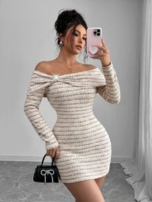 Modelyn French Style Square Neck Ruched Twist Metal Buckle Decor Long Sleeve Slim Fit Bodycon Mini Dress - Multicolor - View 2