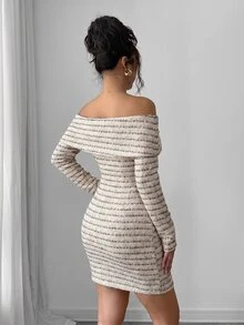 Modelyn French Style Square Neck Ruched Twist Metal Buckle Decor Long Sleeve Slim Fit Bodycon Mini Dress - Multicolor - View 9