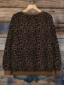 SHEIN CURVE+ Plus Size Women's Casual All-Over Leopard Print Sweatshirt Fall - Multicolor - View 5