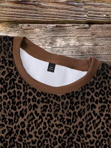 SHEIN CURVE+ Plus Size Women's Casual All-Over Leopard Print Sweatshirt Fall - Multicolor - View 6
