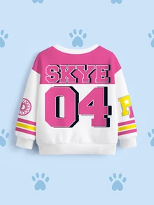 SHEIN | PAW Patrol Young Girl Cute Cartoon Pattern Print Crew Neck Long Sleeve Sweatshirt - White - View 5