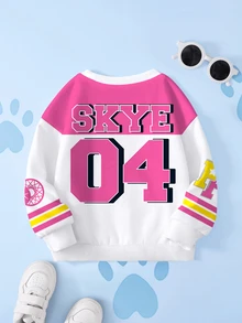 SHEIN | PAW Patrol Young Girl Cute Cartoon Pattern Print Crew Neck Long Sleeve Sweatshirt - White - View 2