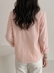 DAZY Women's Solid Color Single-Breasted Casual Versatile Everyday Travel Shirt Fall - Pink - View 5