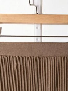 GlowEve CURVE Plus Size Women's Solid Color Elastic Waist Pleated Long Casual Skirt Fall - Khaki - View 5