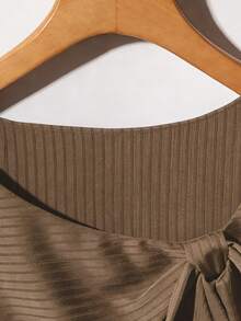 GlowEve Women's Casual Solid Color Asymmetric Bow Decor T-Shirt, Summer - Coffee Brown - View 4