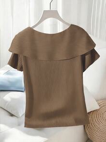 GlowEve Women's Casual Solid Color Asymmetric Bow Decor T-Shirt, Summer - Coffee Brown - View 2
