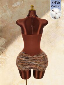 Amplova Summer Sexy Bandage Colorblock Patchwork Bandeau Mini Dress Night Out Club Brown - Brown - View 2