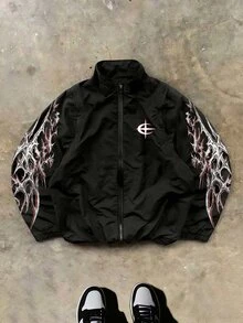 Gym Rark Men's Fashion Contrast Color Print Stand Collar Sports Jacket, Lightweight, Gym - Black - View 1