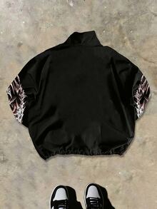 Gym Rark Men's Fashion Contrast Color Print Stand Collar Sports Jacket, Lightweight, Gym - Black - View 2