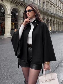 Firerie Plus Size Fashion Streetwear Elegant Casual Button-Up Wool Jacket Formal Office Black And Gold Autumn Coat Jacket For Women Fall/Winter - Black - View 4