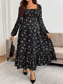 SHEIN Maternity Floral Print Long Sleeve Vacation Dress For Daily Wear - Pink - View 9