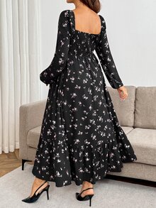 SHEIN Maternity Floral Print Long Sleeve Vacation Dress For Daily Wear - Pink - View 8
