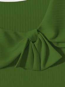 GlowEve Women's Solid Color Bow Decor Short Sleeve Button Design Casual T-Shirt - Green - View 3