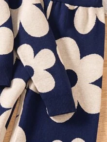 Girls' Autumn/Winter Fashion Pattern Jacquard Knit Sweater Long Sleeve Pullover & Long Pants Set - Blue - View 7