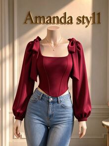 GlowEve Autumn/Winter New Design Elegant Commuter Versatile Women's Blouse With Large Bow And Ribbon - Red - View 5