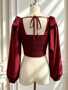 GlowEve Autumn/Winter New Design Elegant Commuter Versatile Women's Blouse With Large Bow And Ribbon - Red - View 2