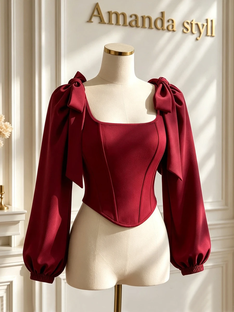 GlowEve Autumn/Winter New Design Elegant Commuter Versatile Women's Blouse With Large Bow And Ribbon - Red - View 1