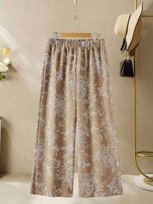 Lacomfia Women's Round Neck Long Sleeve Loose Wide Leg Printed Casual Comfortable Plus Size 2 Pieces Set Fall - Apricot - View 7