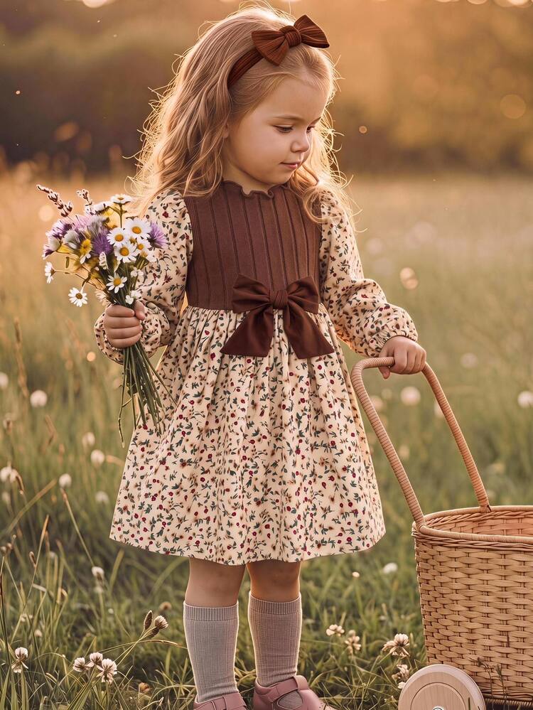 SHEIN Baby Girls Autumn Dresses - Brown - View 2