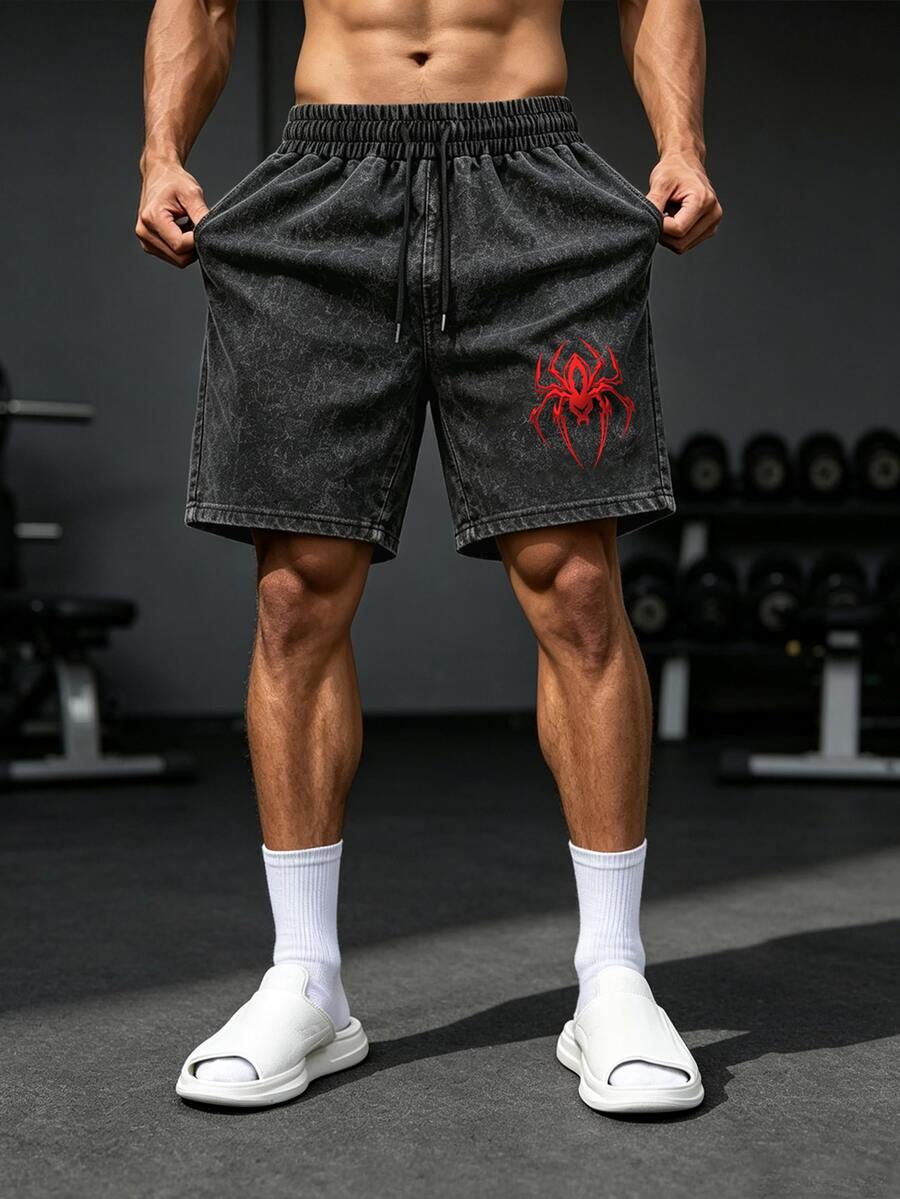 Gym Rark Men's Spider Print Drawstring Waist Loose Fit Sports Shorts - Multicolor - View 1