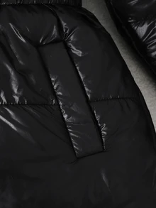 SHEIN 青少年女孩休閒端莊西式時尚連帽毛絨領加厚外套，彈性腰帶、長袖、扣飾口袋、拉鍊設計、寬鬆版型 - 黑色 - 查看 8