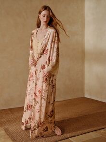 MOTF PREMIUM WOMEN'S FLORAL PRINT CAMISOLE DRESS AND ROBE PAJAMA SET - Apricot - View 5