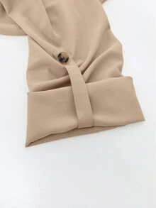 SHEIN LUNE CURVE Plus Size Casual Baggy Rope Waist Tie Versatile Lapel Blazer Autumn Office Business Khaki - Apricot - View 7