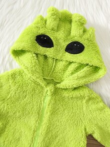 SHEIN 男嬰卡通圖案休閒日常長袖冬季連身衣 - 薄荷綠 - 查看 4