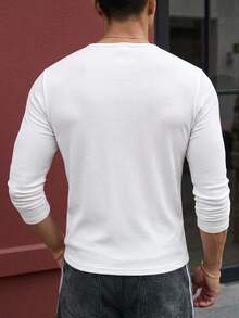 HIMLAND Men's Casual Versatile White Long Sleeve T-Shirt - White - View 3