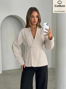 Siren Gaze Fall Cotton New Women's Brown Long Length Lace-Up Trench Coat – Double-Breasted, Waist-Cinching, Slim-Fit Outerwear With V-Neck Stylish/Work Vacation - Multicolor - View 5