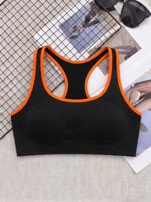 SHEIN Cheerettes 女款拼色休閒日常運動內衣 - 黑色 - 查看 3