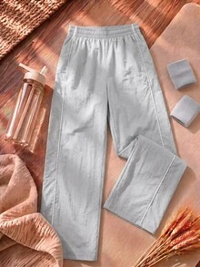 SHEIN Cheerettes 女款彈性腰休閒百搭日常旅行運動長褲 - 灰色 - 查看 2