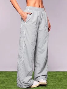 SHEIN Cheerettes 女款彈性腰休閒百搭日常旅行運動長褲 - 灰色 - 查看 1