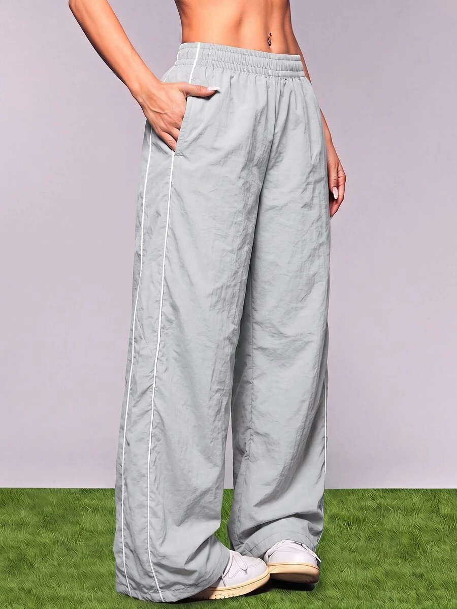 SHEIN Cheerettes 女款彈性腰休閒百搭日常旅行運動長褲 - 灰色 - 查看 1