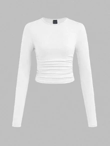 SHEIN EZwear 3件組女款純色圓領T恤 日常外出穿搭 灰色 白色 黑色 秋季休閒 - 彩色 - 查看 10
