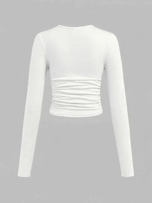 SHEIN EZwear 3件組女款純色圓領T恤 日常外出穿搭 灰色 白色 黑色 秋季休閒 - 彩色 - 查看 9