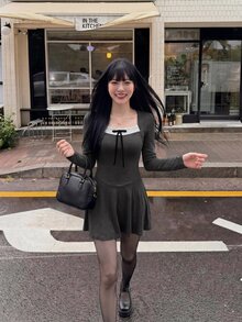 SHEIN ICON Sexy French Cute Sweet Spicy Style Patchwork Dress For Women, Autumn Waist-Cinching 2 In 1 Brunch Black And White Polka Dot - Grey - View 4