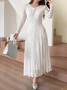 Feyla Women's Solid Color Pleated Casual Party Dress - Apricot - View 7