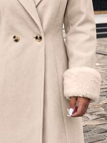 SHEIN LUNE Plus Size Women's Elegant Overcoat For Daily Commute - Camel - View 7