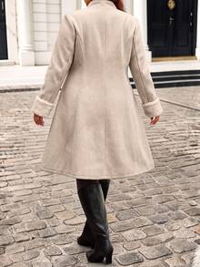 SHEIN LUNE Plus Size Women's Elegant Overcoat For Daily Commute - Camel - View 2