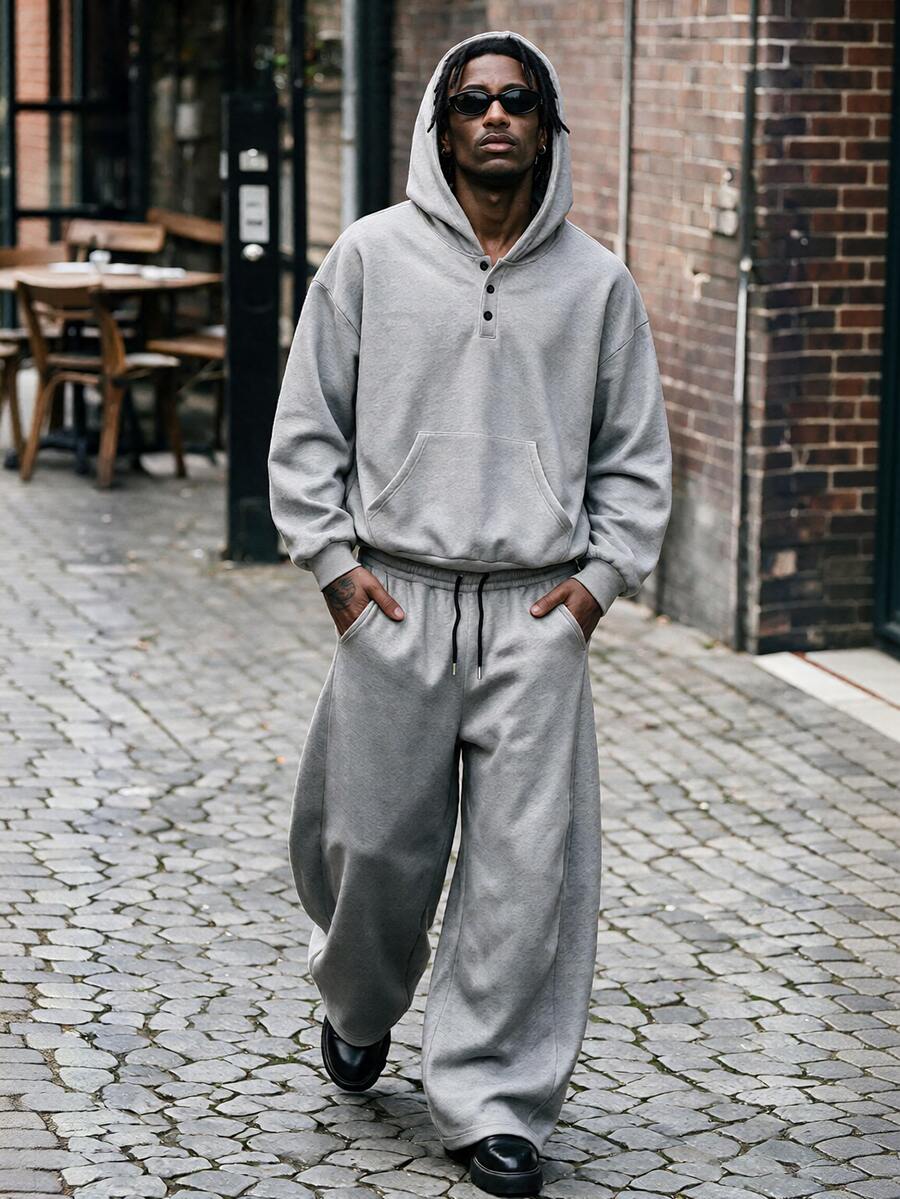AXEPEAK Men's Solid Color Hoodie Long Sleeve Sweatshirt And Sweatpants Casual Daily Outfit - Grey - View 1