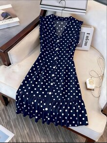 GlowEve CURVE Plus Size V-Neck Casual Dress, Elegant & Versatile For Daily, Vacation, Wedding, Party, Slimming & Flattering - Navy Blue - View 4