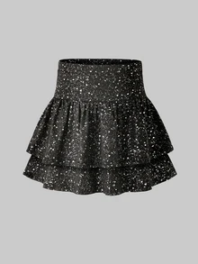 SHEIN 青少年女孩返校休閒卡其色鬆緊腰百褶短裙 - 黑色 - 查看 8