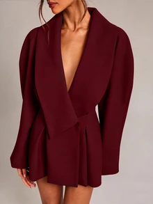 SHEIN BAE Women's Solid Color Casual Versatile Commute Travel Blazer Jacket - Burgundy - View 6