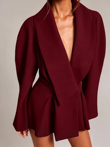 SHEIN BAE Women's Solid Color Casual Versatile Commute Travel Blazer Jacket - Burgundy - View 7